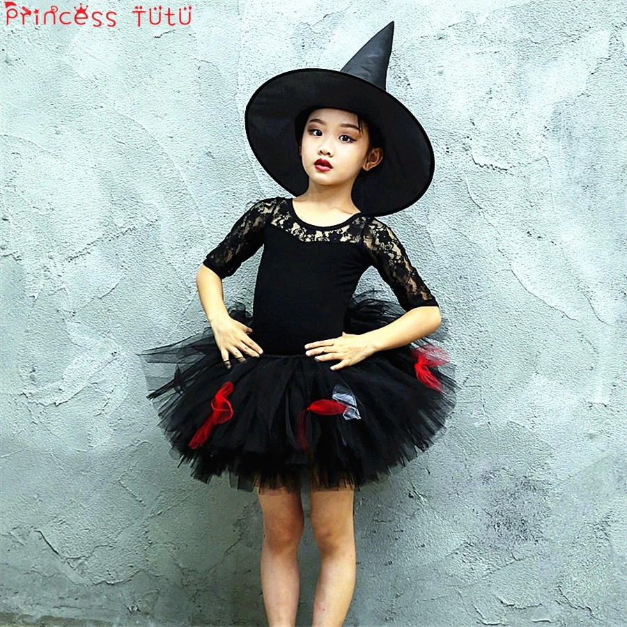 

Halloween Devil Witch Girl Tutu Skirt Christmas And New Year Baby Winter Black Skirt With Decoration For 1-14 Years Old