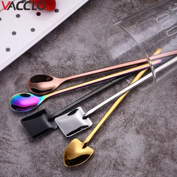 

Vacclo Creative Sharp Square Round Shaped Milk Tea Coffee Stirring Scoop Stainless Steel Coffee Spoon Dessert Spoon Cafe Tools