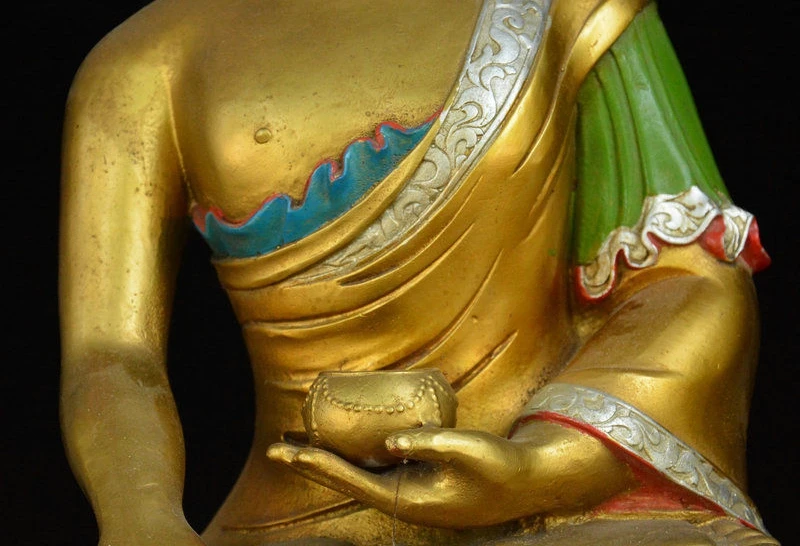 Old Tibet Pure Bronze Drawing color Gilt Shakyamuni Amitabha Buddhas Bowl Statue | Дом и сад