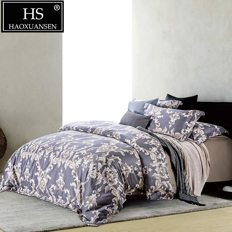 

HS Europe Paisley Leaves 100S Reactive Print 4pcs Bedding Sets 100% Cotton Duvet/Quilt Cover Bed Sheet Set Queen King Size