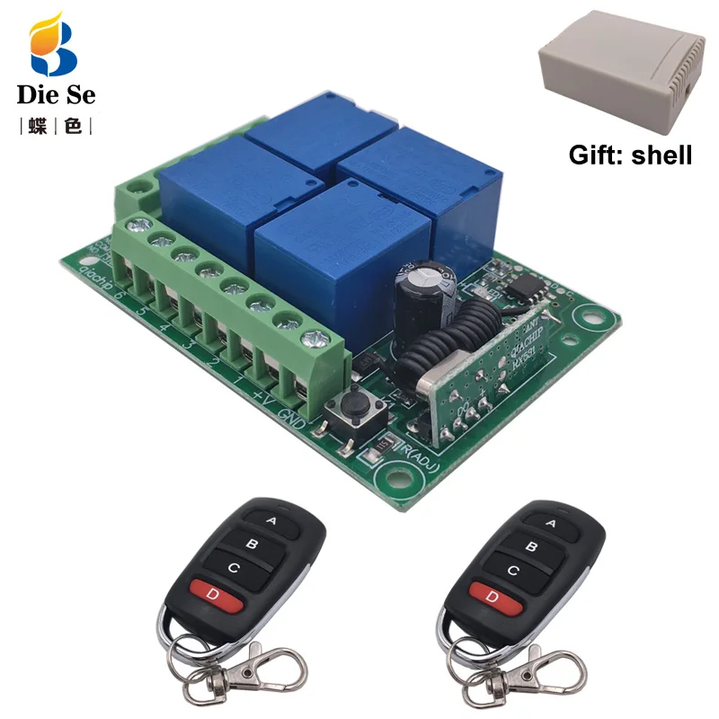 

4 Channel Relay Receiver DC 12V 4CH 433MHz Remote Control RF Switch for Household appliances Instruments Automated equipment