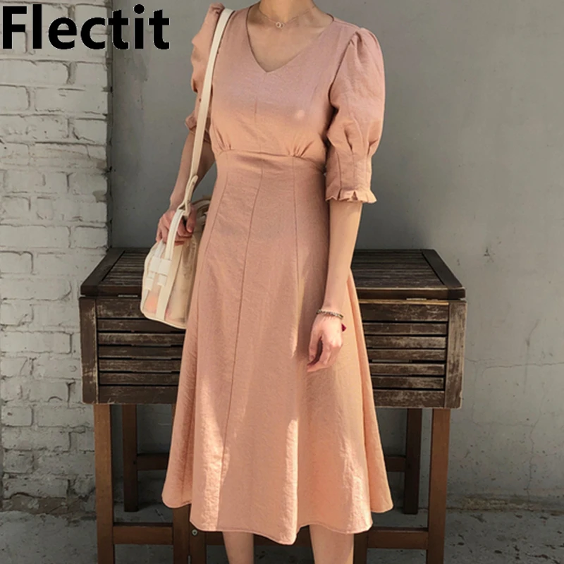 

Flectit 80s Dress For Women Peach Light Yellow Micro Plaid Puff Sleeve High Waisted Long Dress with Tie Belt Vintage Dress *