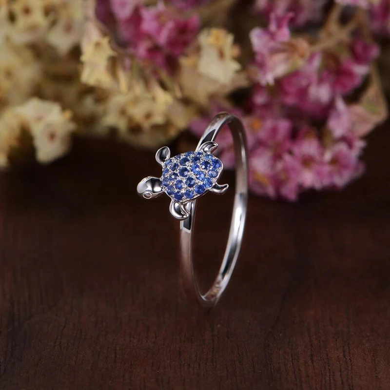 

KOFSAC Latest 925 Sterling Silver Rings For Women Cute/Romantic Zircon Blue Turtle Ring Girl Jewelry Party Accessories Fashion