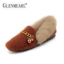 Модная женская обувь на плоской подошве; сезон зима-весна; брендовые туфли без задника с натуральным мехом и круглым носком; Теплая Повседневная обувь; женская обувь без застежки; большие размеры