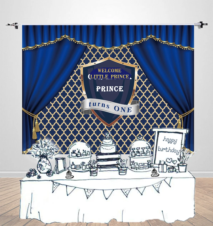 Happy Birthday Background Blue Curtain Children Photo Backdrop