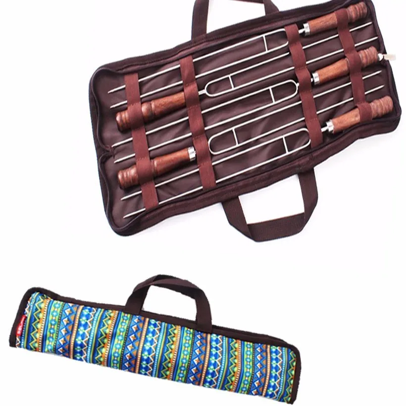 Comprar 5 in1High calidad Acero inoxidable espárragos carne plana pinchos de barbacoa Forks acampa comedor barbacoa conjunto de herramientas para viajar al aire libre