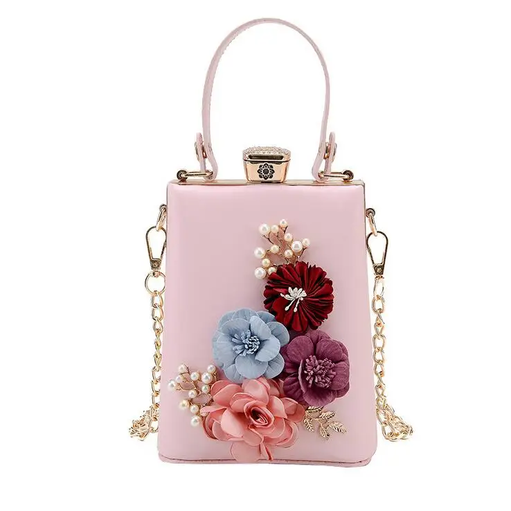 Mulheres de Couro Bolsa de Doce Estéreo de Mão Bolsa do Mensageiro do Ombro Nova Moda Bolsas Qualidade pu Senhora Pérola Flores Banquete Cadeia 2020