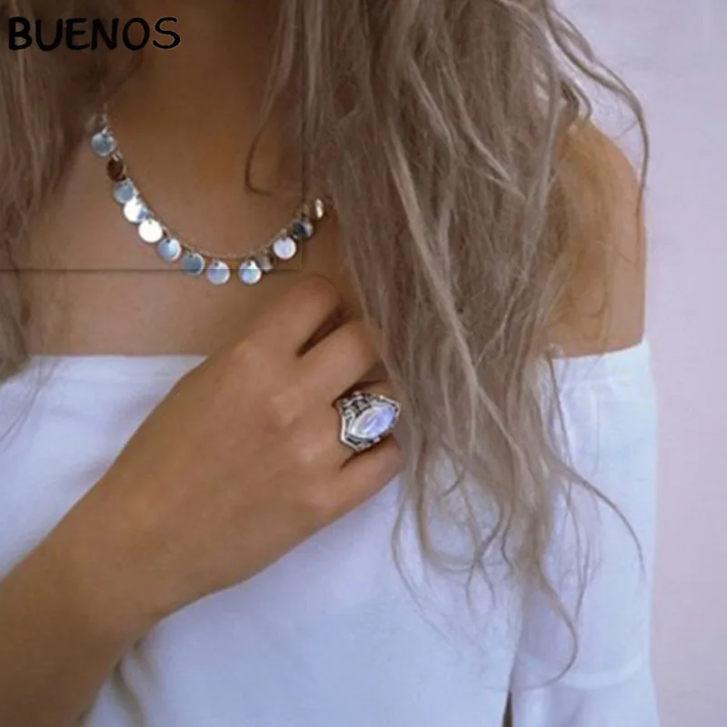 

BUENOS Fashion Popular Retro Horse Eye Ring Silver Big Stone Bohemian Boho Jewelry For Woman Personality Exaggeration