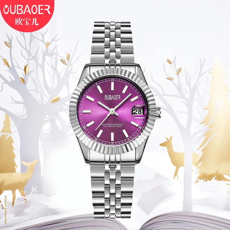 

woman watch oubaoer luxury brand womens quartz wristwatches stainless steel waterproof ladies watches calendar