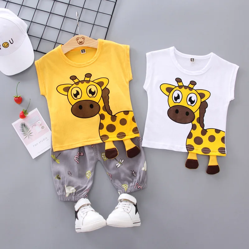 Комплекты одежды с жирафом для маленьких мальчиков и девочек 0-4 лет летний