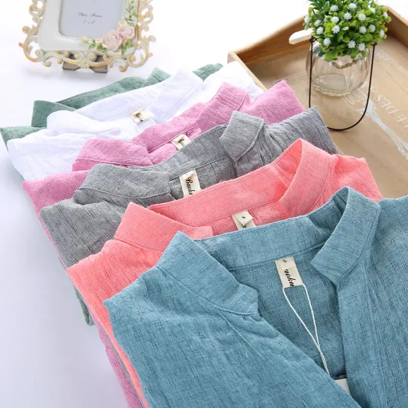 new fashion women Sunscreen shirt female 2018 summer cotton linen shirt girls loose Nine Quarter sleeve v-neck leisure bouses