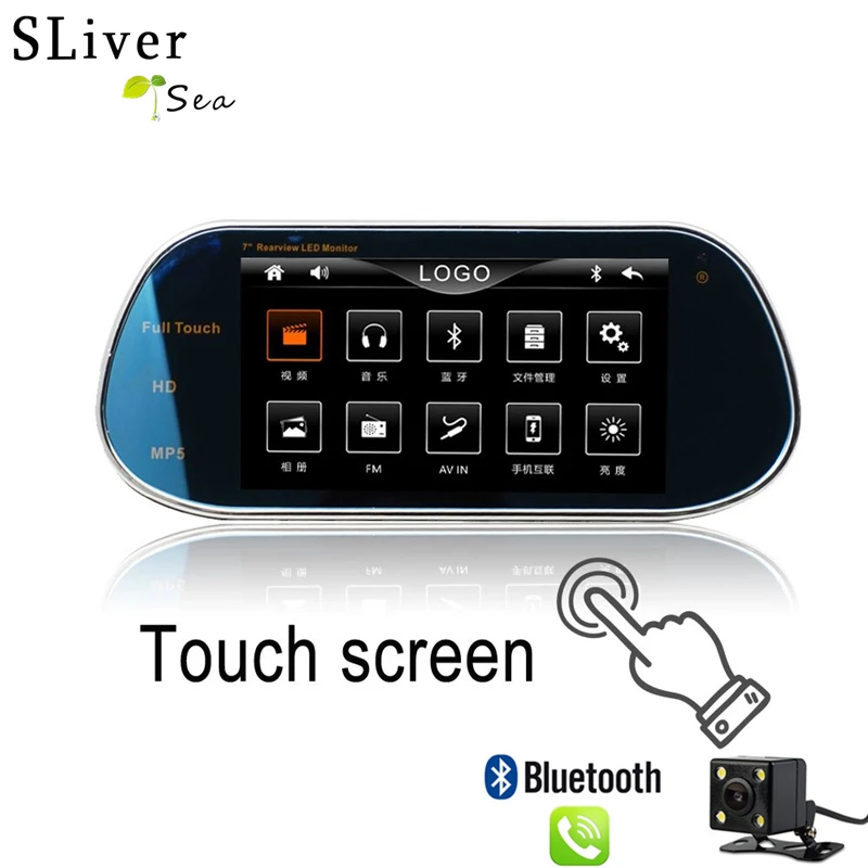 

SLIVERYSEA 7 inch Rearview Mirror Monitor Full-Screen Touch Phone Connect to Each Other HD MP5 Player With Bluetooth #B1198
