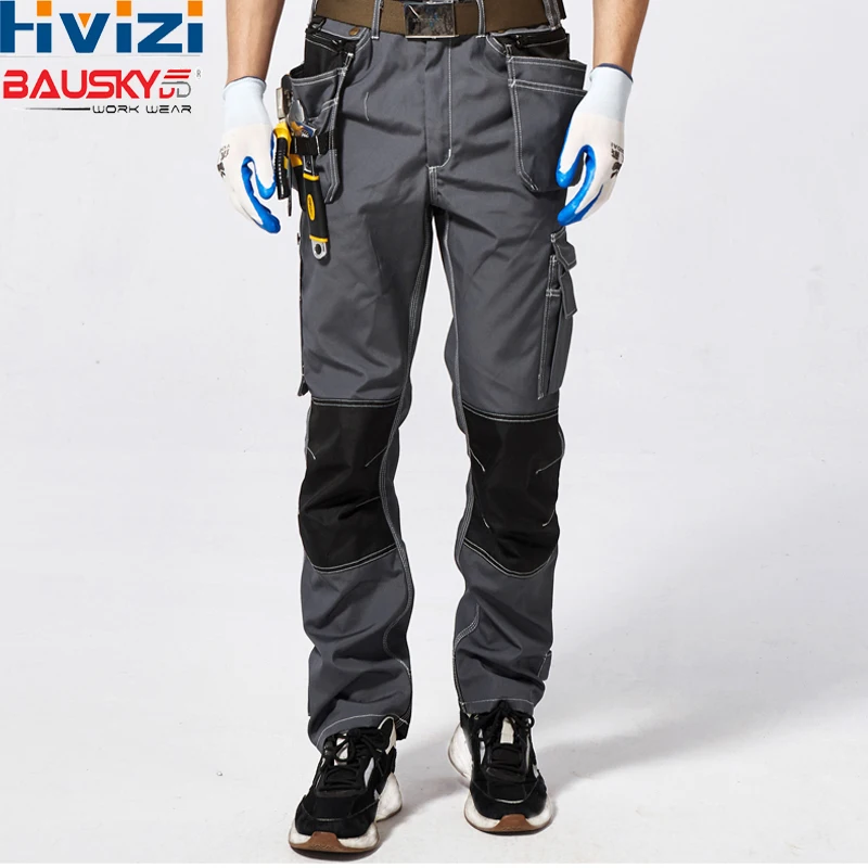 

Men's Mens Working Trousers Working Cargo Clothes Cotton Polyester Workwear Pants Multi-pockets Tool Men Safety Pants B128