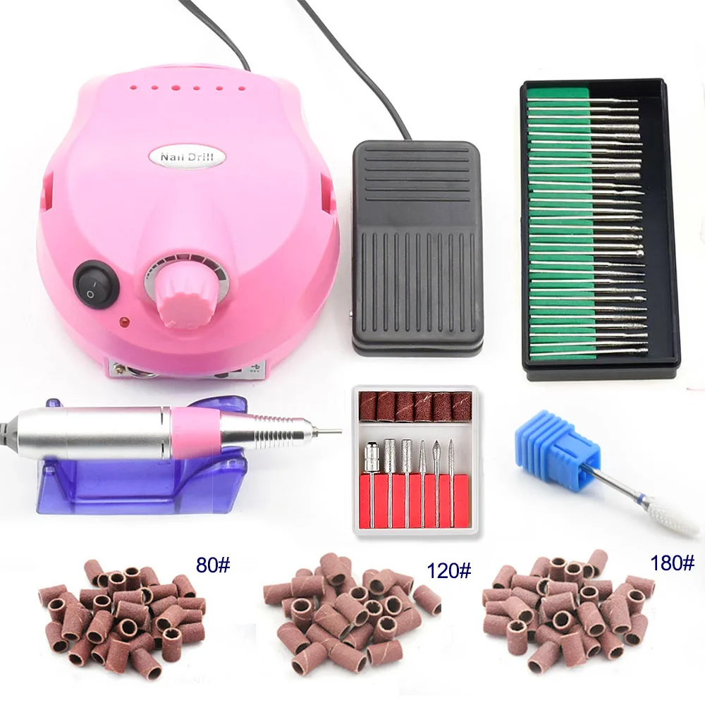 Профессиональная электрическая дрель для ногтей 35000 об/мин, набор напильников для маникюра и педикюра, машинка для маникюра, дрель и аксессуары, инструменты для ногтей - Цвет: pink set 1