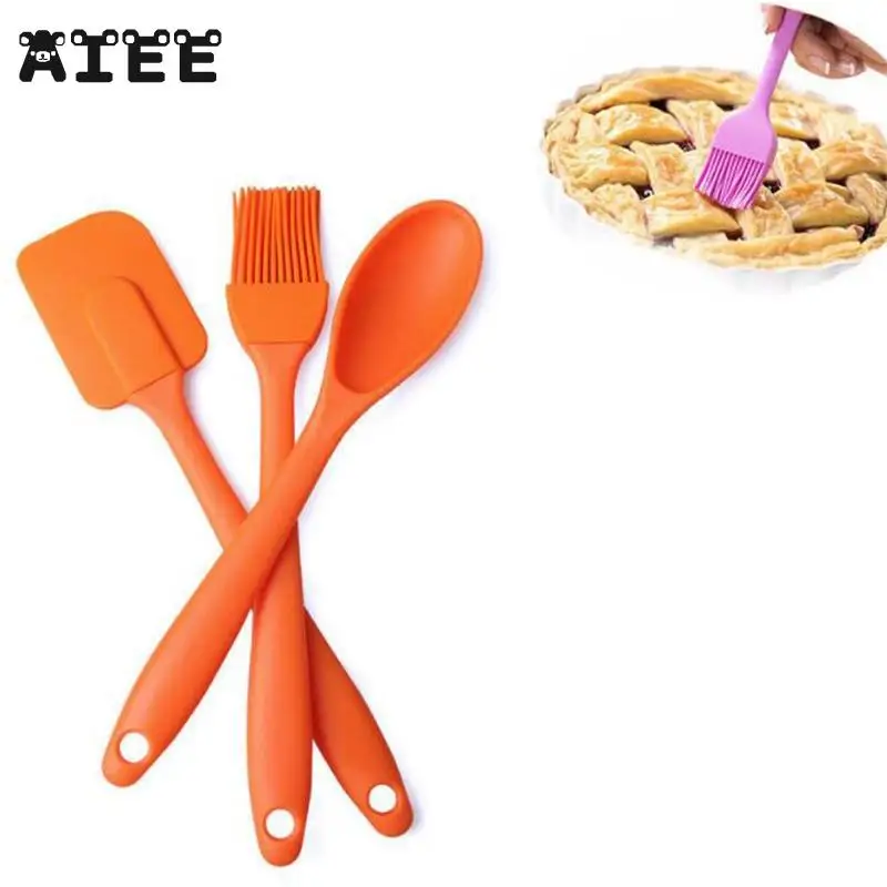 

AIEE 3PCS Silicone Spatula Spoon Brush Set Cooking Utensil Tool Kit Heat Resistant Kitchen Utensils Silicone Cozinha