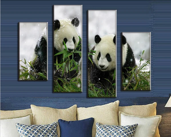 Modern Yang Besar Ukuran Lukisan 4 Gambar Hewan Lukisan Minyak