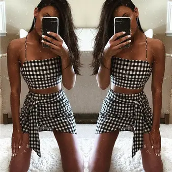 

Ladies Summer Women Bodycon 2 Piece Crop Top Skirt Outfit Set Dress Party Club