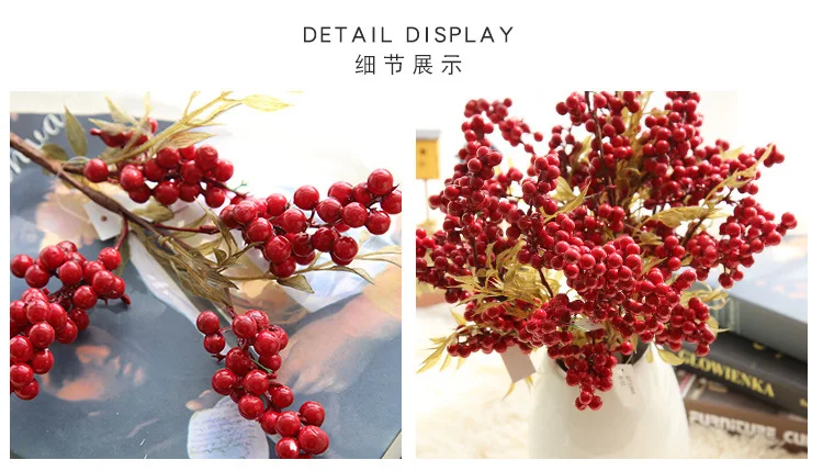 1PC 39CM Christmas Red Berries Simulation Red Fruit Berry Artificial Flower Branch For Christmas Tree Decoration New Year Decor