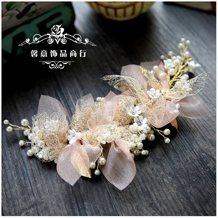 Корейский шелк пряжа цветок невесты головной убор красота свадебные аксессуары для волос розовый украшение для волос