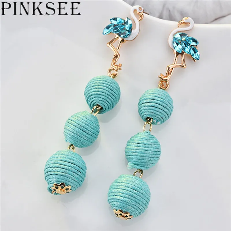 

PINKSEE Korean Beaded Pendientes Earrings Hairball Dangle Earrings Hanging Long Ear Jewelry Gifts for Women