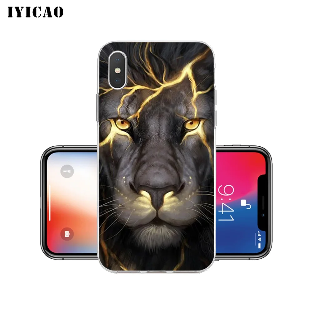 IYICAO классный волк лев тигр Мягкий силиконовый чехол для iPhone X XR XS MAX 6 6s 7 8 Plus 5 5S SE TPU
