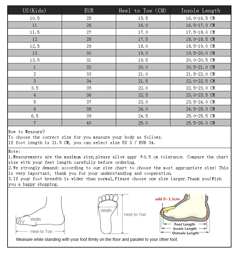 J12 Shoe Size Chart