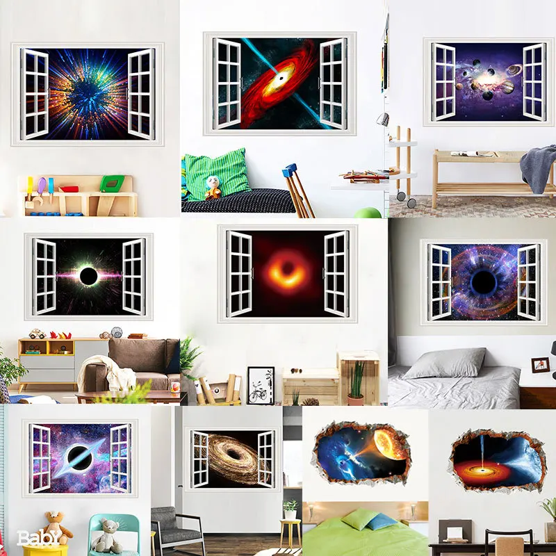 Us 4 99 3d Universe Black Hole Outer Space Planets Wall Stickers Cosmic Galaxy Decal For Kids Room Baby Bedroom Ceiling Floor Decoration In Wall