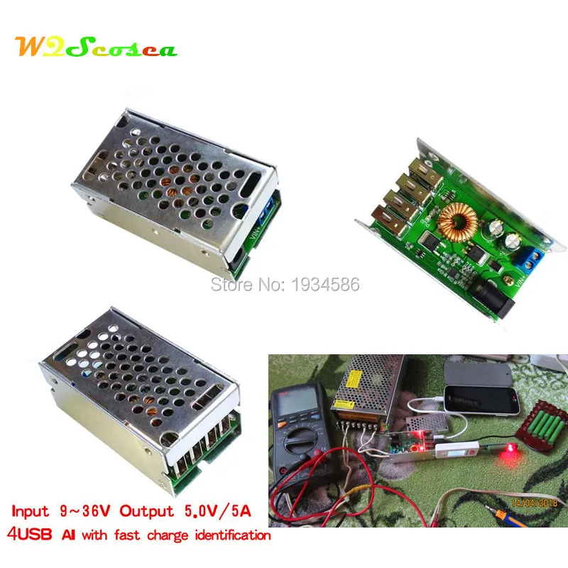 

Adjustable DC-DC 9V 12V 19V 24V 36V To 5V 5A Step Down Buck Converter Module Power Charger Bank 4 Port USB Output Power Charging