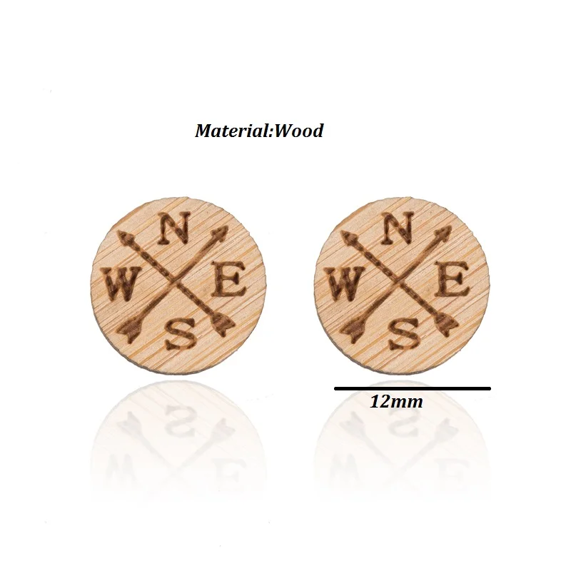 Wood Compass Earrings - 
