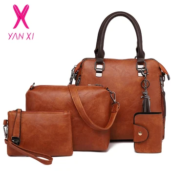 

4Pcs/Sets Women Handbag PU Leather Shoulder Bag Female Large Capacity Casual Tote Bag Tassel Bucket Purses And Handbag Sac Femme