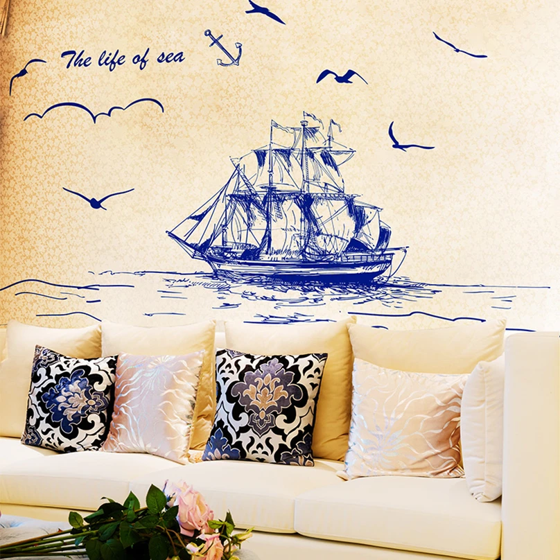 

[SHIJUEHEZI] Sunset Sailing Birds Wall Sticker DIY Interior Design Mural Decals for Living Room Bedroom House Decoration