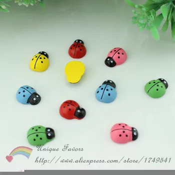 

200pcs Mixed Colors Painted Wood Ladybugs Flatback Ladybug Beads 3D Wall Sticker,Buttons,Craft Ornaments,Scrapbooking,Home Decor