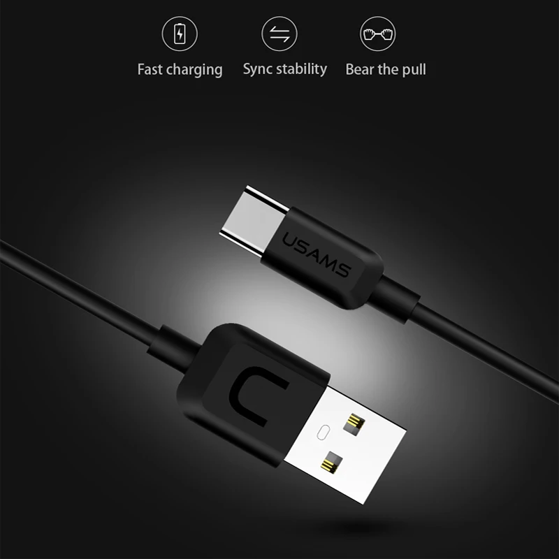 5 unids/lote USAMS USB tipo C Cable de tipo C para Samsung Gaxaly S8 S9 USB-C Cable cargador para oneplus 2 3 4 5 6