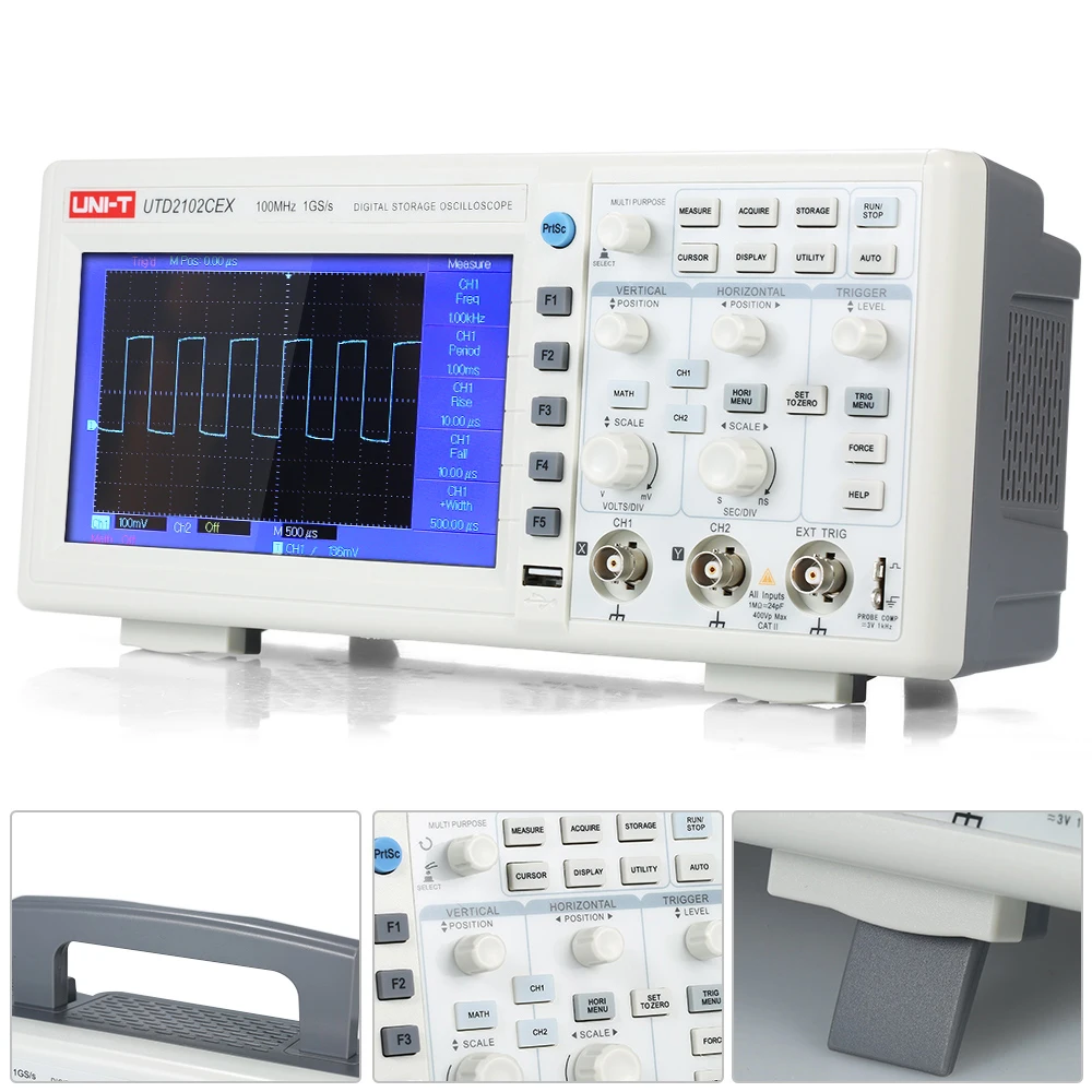 UNI-T UTD2102CEX 1GSa цифровой осциллограф " lcd 800*480 100 МГц 2 канала USB OTG интерфейс VS Hantek