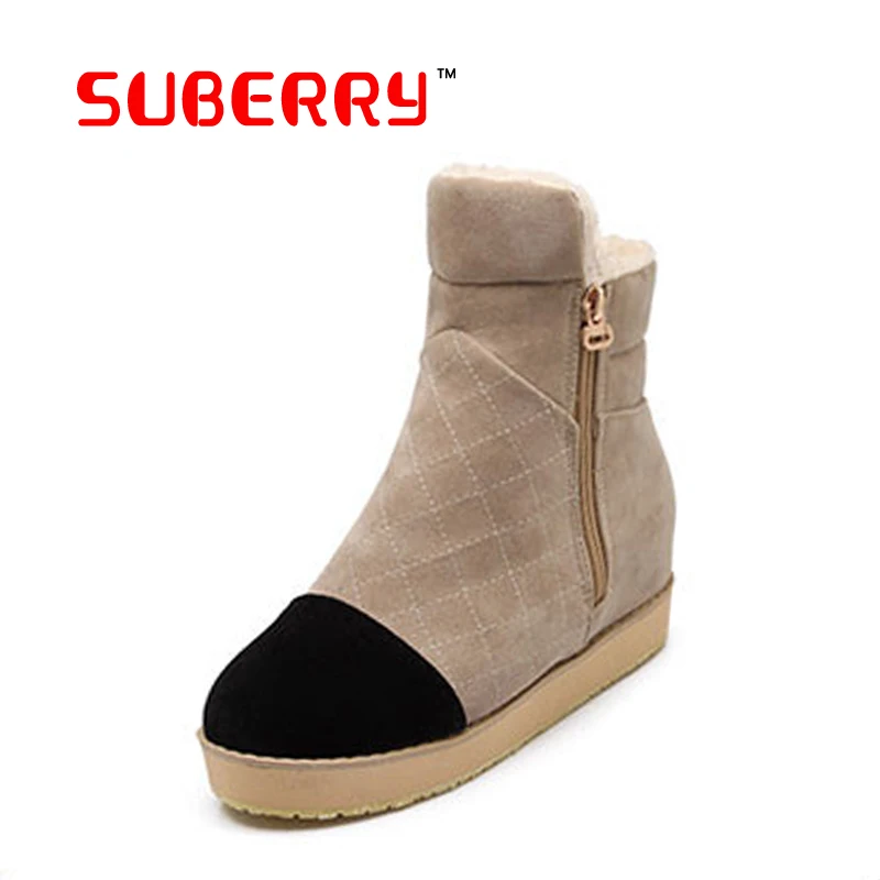 2016 Fashion Joker Suede Round Head Women Winter Russia Snow Boots Warm Flat Ziper Mixed Colors