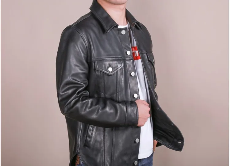 Мужская куртка из натуральной кожи в американском стиле, Высококачественная Мужская джинсовая куртка из воловьей кожи