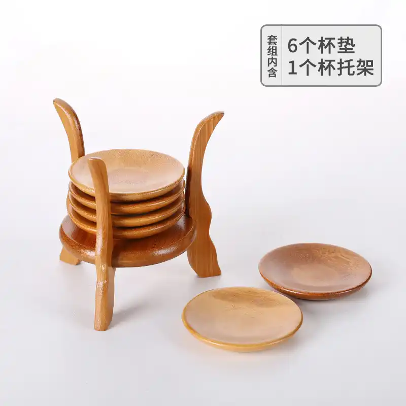 6pcs Set Tea Set Cup Coasters Kung Fu Tea Accessories Bamboo Round