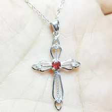 Крест кулон натуральный настоящий кулон ожерелья из граната Серебро 925 пробы 0.5ct драгоценный камень ювелирные изделия# C19021004