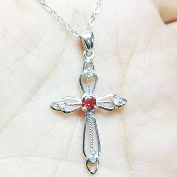 

Cross pendant Natural real garnet necklace pendant Free shipping 925 sterling silver 0.5ct gemstone Fine jewelry #C19021004