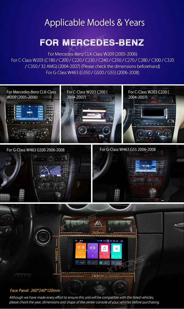 Excellent XTRONS Android 8.0 Car Stereo Radio Player GPS No DVD for Mercedes Benz W209 2005 2006 W203 C180 C200 C220 C230 C240 C250 C270 2