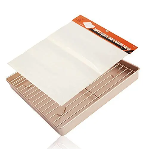 Baking tray Sheet with Cooling Rack Paper Baking Mat Set of 3 Nonstick Cookie tart cake Pan 11 inch Gold LUFEIYA Baking tray Sheet with Cooling Rack Paper Baking Mat Set of 3 Nonstick Cookie tart cake Pan 11 inch Gold LUFEIYA