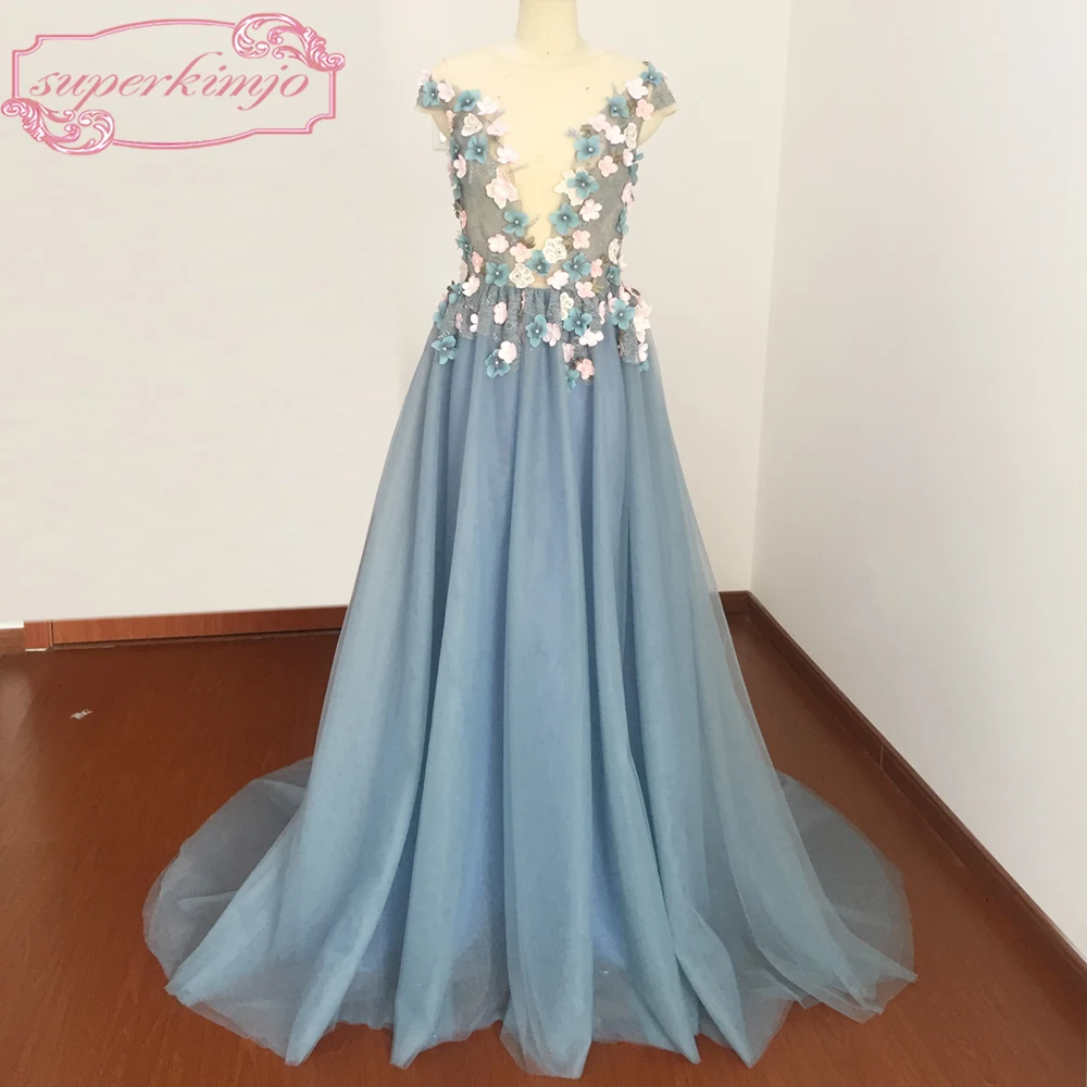 

Actual Image Paolo Sebastian 2017 Evening Dresses Sheer Crew Neckline Cap Sleeve Lace Hand Made Flowers Prom Dress Real Picture