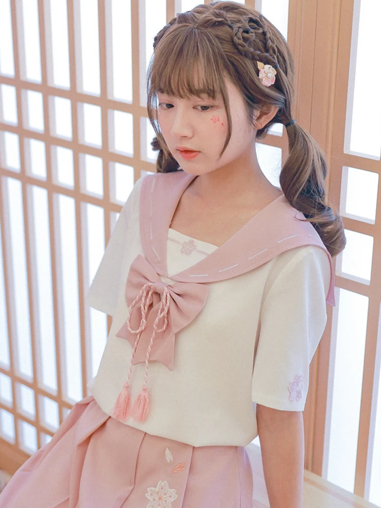 

Short-sleeved T-shirt Student's Summer Fresh Sweet Uniform Skirt of Japanese Sailor's School Uniform JK Uniform SN-S1