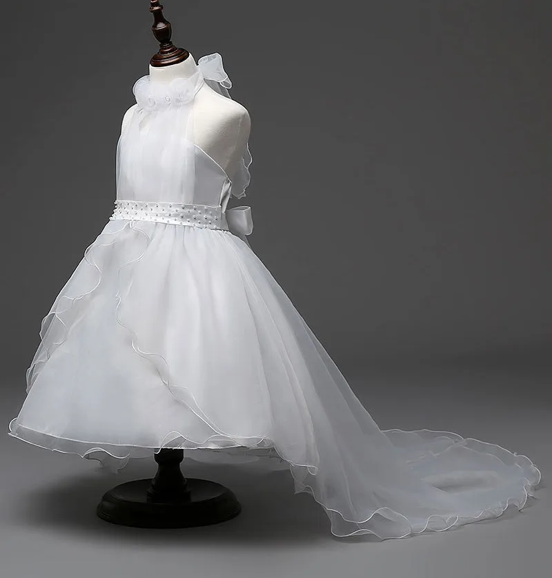 

Turtlenec Girls Dress Pearls Backless Wedding Princess Tulle Summer Party Dresses Frocks Pageant Vestidos For 4 6 8 10 12 Years