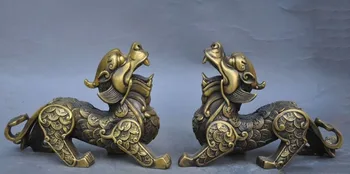 

christmas Chinese bronze wealth money Phylactery Guardian Unicorn PiXiu Beast Statue pair new Year