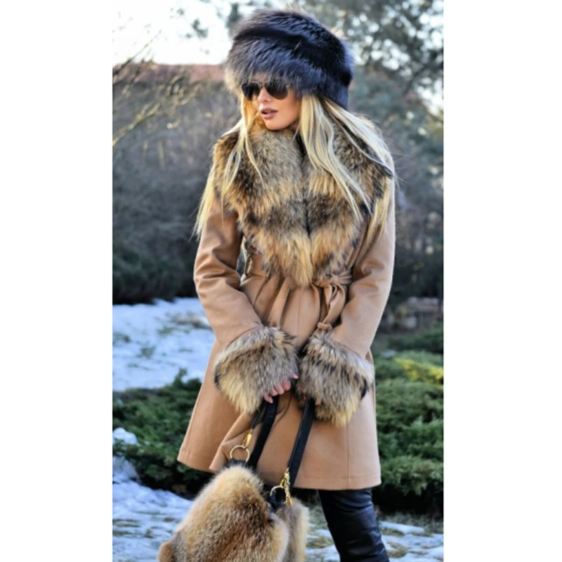 CKMORLS New Winter Women Real Fur Coat With Natural Genuine Raccoon Fur Collar Long Slim Parkas Female Outwear 2018 Fur Jackets