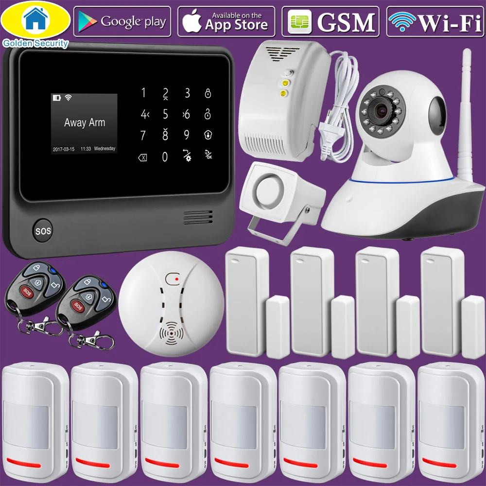 

2.4G WiFi GSM Security Alarm System for Home Protection GPRS Alarm System IOS Android APP Control IP Camera