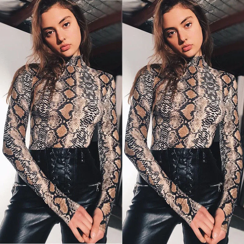 

New Arrival Stylish Sexy Women Long Sleeve Turtleneck Serpentine Bandage Bodysuit Jumpsuit Slim Short Romper Playsuits Costume