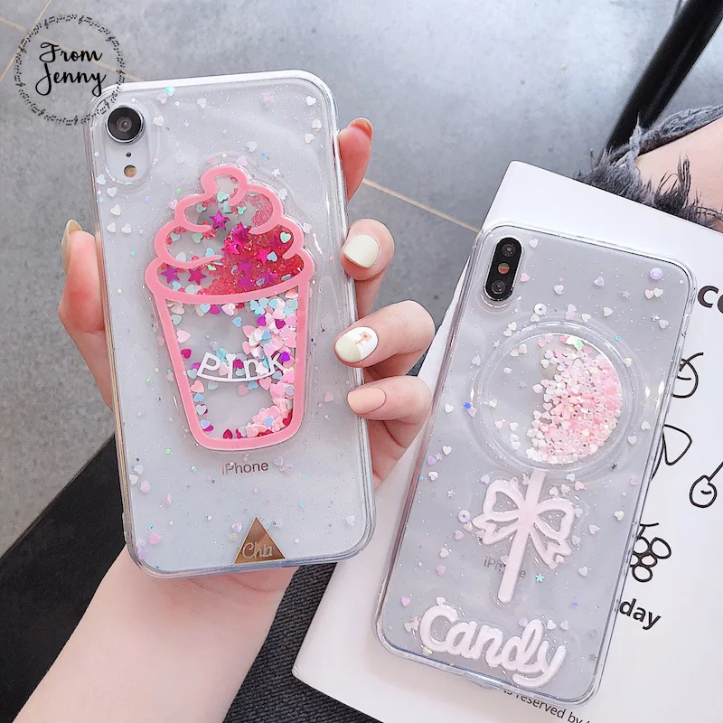 

From Jenny Transparent ice cream candy for iPhone x xr xs max 6 6s 7 8 Plus glitter sequin mobile soft case
