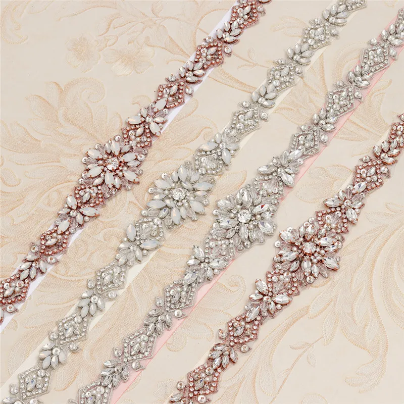 Jonnafe Rose Gold Opal Crystal Bridal Sash Pearls Wedding Dress Waistband Dress Belt Accessories